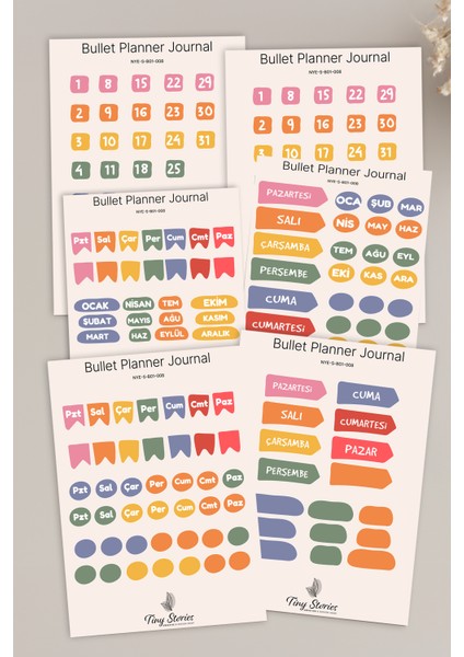 Bullet Journal Sticker Seti - 6 Sayfa / Ajanda, Scrapbook, Journal