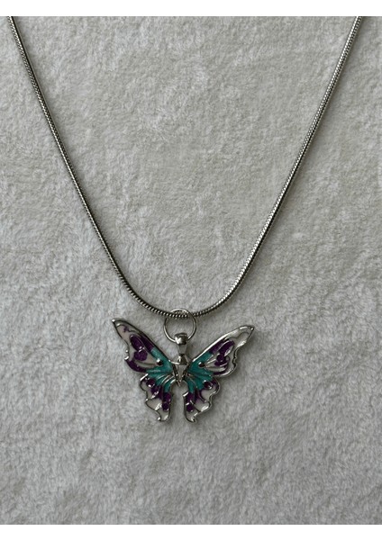 Mavi ve Mor Tonlarında Kelebek Kanatlı Silver Kolye fiyatları