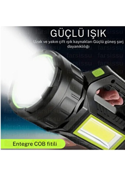 T95 El Feneri – 30W Güneş Panelli Powerbanklı Şarjlı LED Fener Deprem ve Acil Durum Feneri