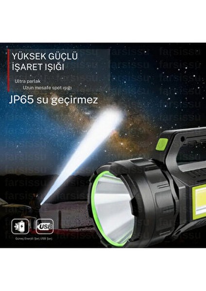 T95 El Feneri – 30W Güneş Panelli Powerbanklı Şarjlı LED Fener Deprem ve Acil Durum Feneri modelleri