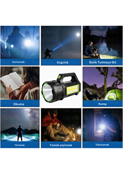 T95 El Feneri – 30W Güneş Panelli Powerbanklı Şarjlı LED Fener Deprem ve Acil Durum Feneri