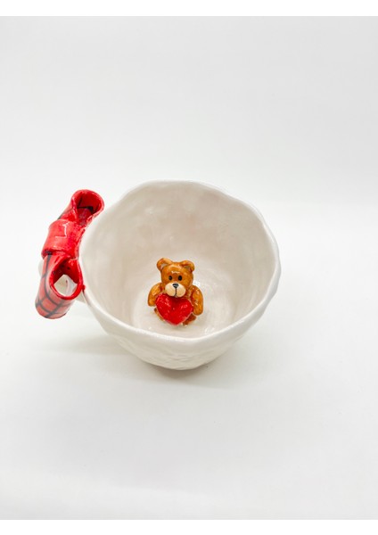 Kupa Kırmızı Kurdeleli Ayıcıklı El Yapımıı Sevimli Seramik Kupa fırsatları