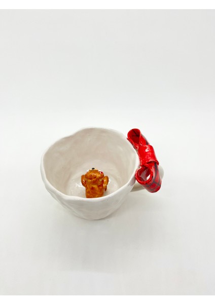 Kupa Kırmızı Kurdeleli Ayıcıklı El Yapımıı Sevimli Seramik Kupa indirimleri