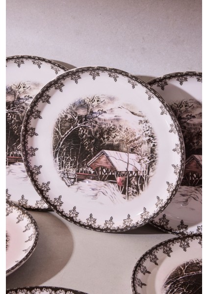 Vintage Friendly Village 6 Kişilik Pasta Takımı 21 cm modelleri