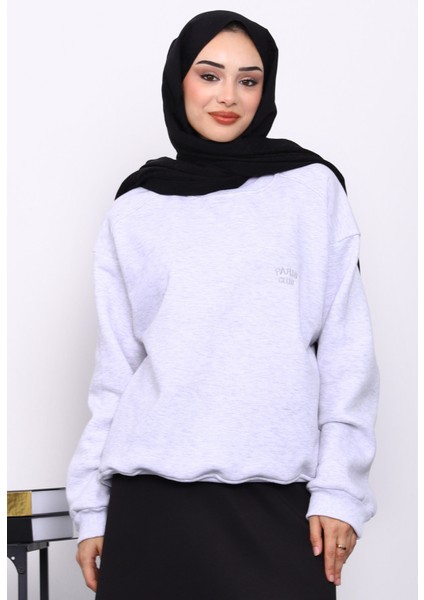 Gri Bisiklet Yaka Şadonlu Üç iplik Sweat