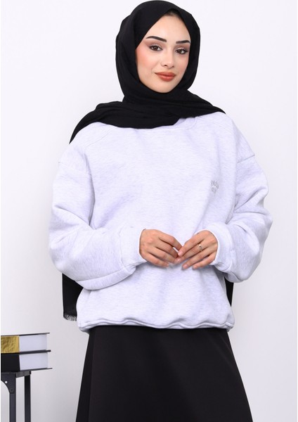 Gri Bisiklet Yaka Şadonlu Üç iplik Sweat modelleri