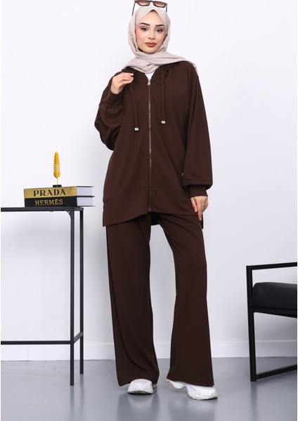 Kahverengi Fermuarlı Tunik Pantolonlu Takım fiyatları