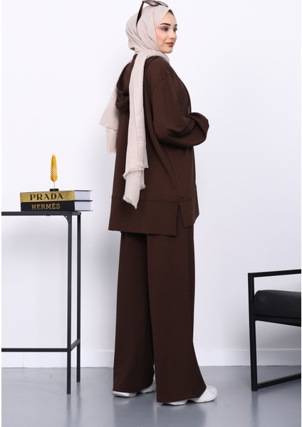 Kahverengi Fermuarlı Tunik Pantolonlu Takım fırsatları