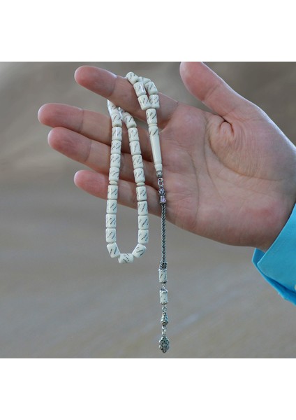925 Ayar Gümüş Püsküllü Kapsül Kesim Pirinç Işlemeli Deve Kemiği Tesbih modelleri