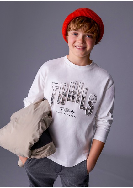 Krem Erkek Çocuk Uzun Kollu T-Shirt 7007