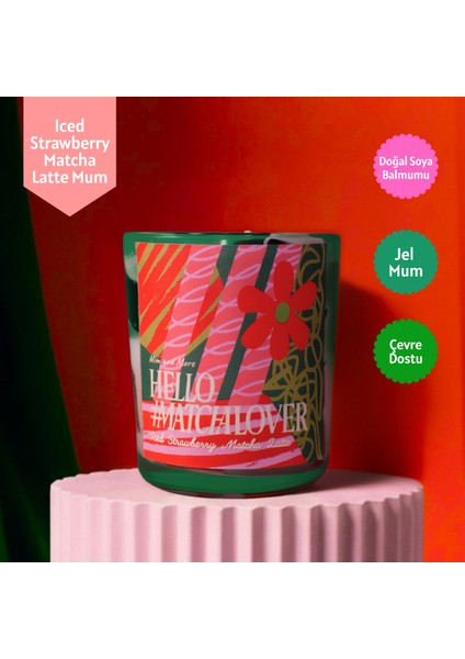 Iced Strawberry Matcha Latte Mum | Doğal Soya Balmumu Jel Mum – Çevre Dostu Dekoratif Mum 250G