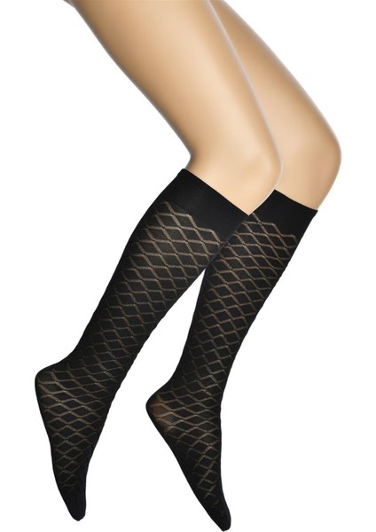 Zümrüt Desenli Mikro Dizaltı Kadın Çorap