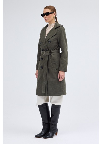 Kemer Detaylı Aksesuarlı Kaşe Kaban