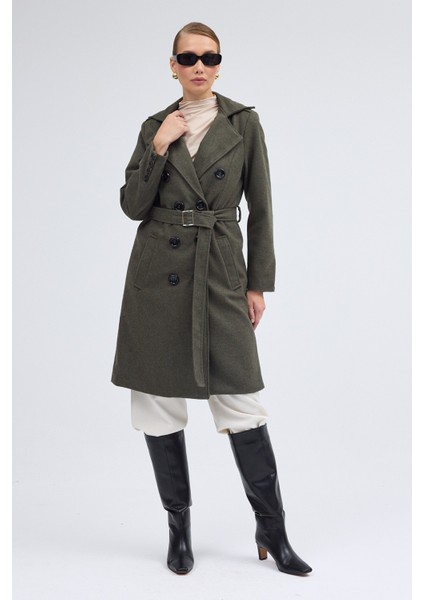 Kemer Detaylı Aksesuarlı Kaşe Kaban