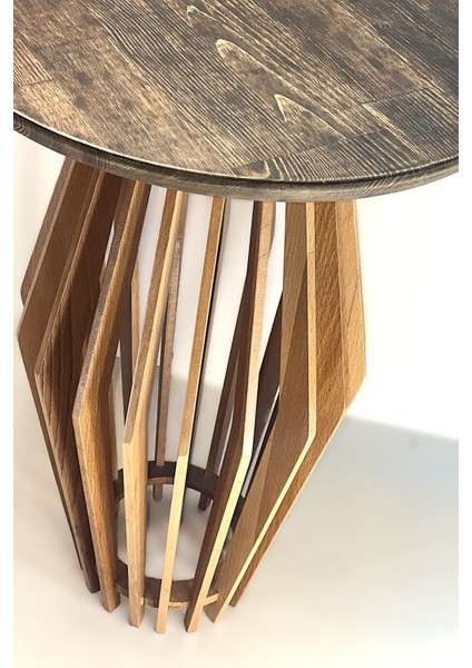 Palermo Yuvarlak Modern Klasik Rustik Retro Vintage Naturel Dekoratif Ahşap Çıtalı Yan Mantar Sehpa modelleri