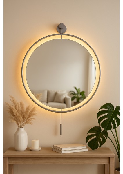 Büyük Boy Massivve Gold 50 cm Kablosuz Pilli LED Ayna, Makyaj Aynası, Dresuar Aynası Modern Dekoratif Duvar Aynası