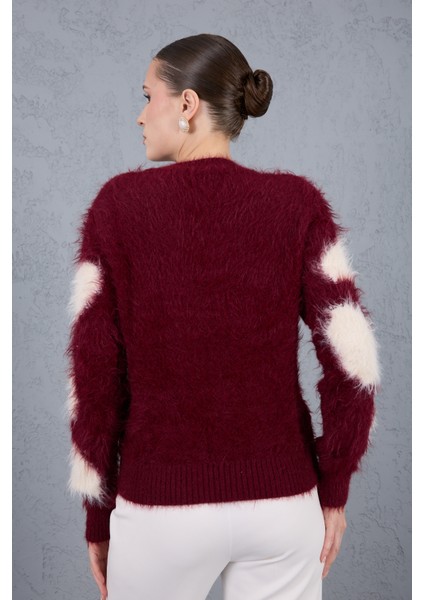 Bordo-Ekru Sakal Iplik Desenli Bisiklet Yaka Triko Kazak fırsatları