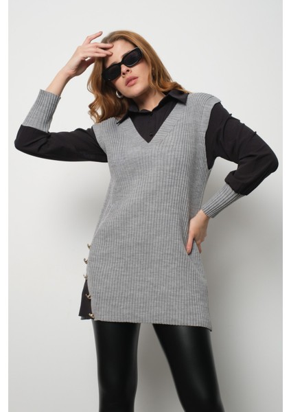 Fitilli Triko Süveterli Gömlek Ikili Kombin fiyatları