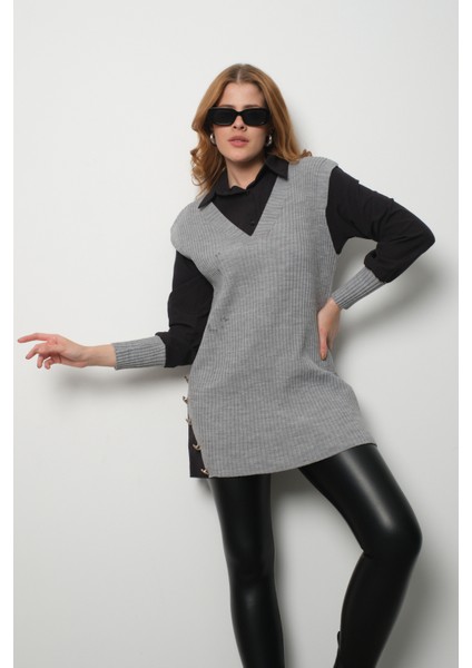 Fitilli Triko Süveterli Gömlek Ikili Kombin fırsatları