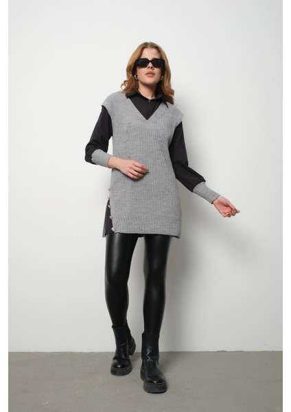 Fitilli Triko Süveterli Gömlek Ikili Kombin