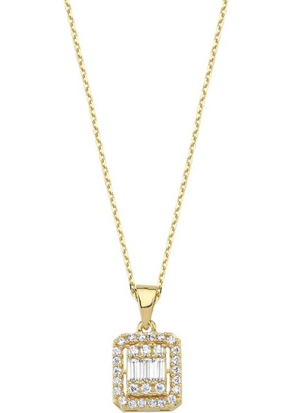 Baget Taşlı Altın Kolye - 14K