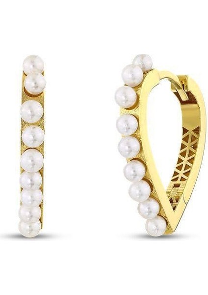 Incili Altın Tasarım Küpe - 14K