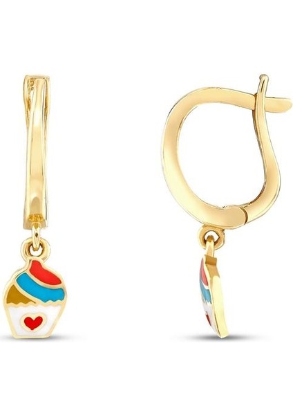 Cupcake Figürlü Altın Çocuk Küpe - 14K