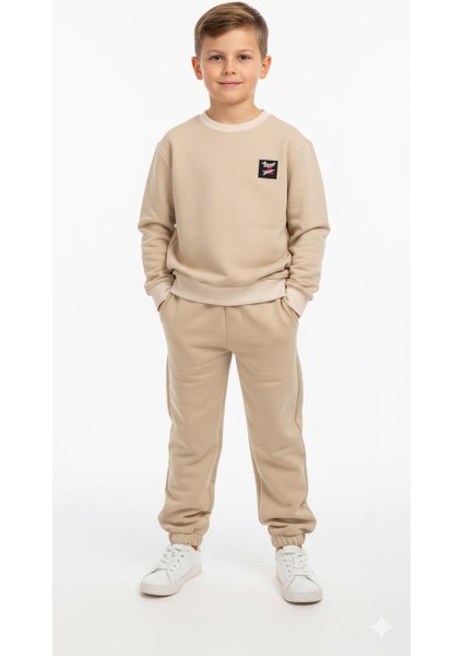 Uzun Kollu Şardonlu 3 Iplik Bel ve Paça Lastikli Çift Cepli Eşofman Takımı