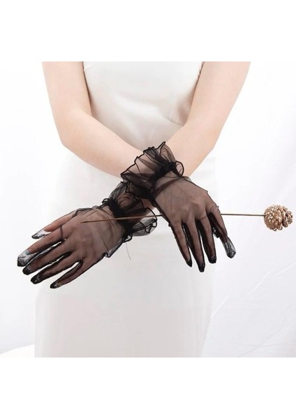Likralı Güpürlü Yetişkin Tül Eldiven Siyah modelleri