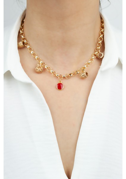 Halka Zincir Kırmızı Uçlu Gold Kolye fiyatları