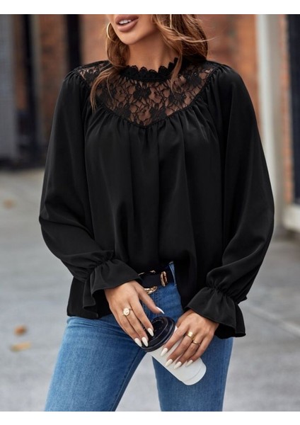 Kadın Uzun Kollu Dantelli Salaş Sandy Bluz fiyatları