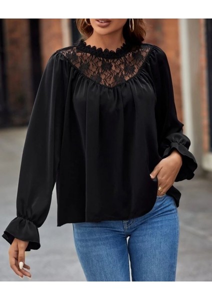 Kadın Uzun Kollu Dantelli Salaş Sandy Bluz indirimleri