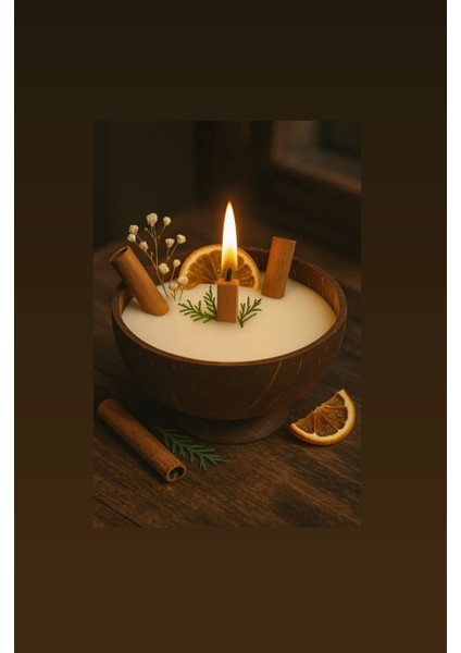 Gerçek Hindistan Cevizi Kasesinde Hindistan Cevizi Kokulu Dekoratif Doğal Mum