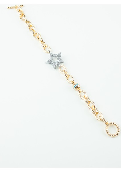 Zirkon Taşlı Yıldız Detay Gold Bileklik modelleri