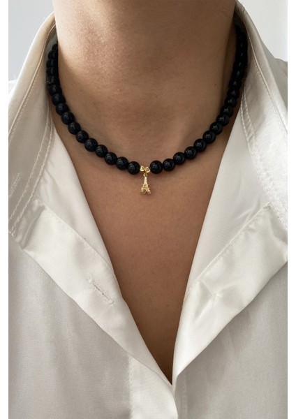 Eyfel Kulesi Uçlu Siyah Kolye