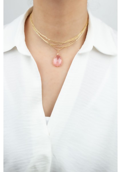 Kristal Uçlu Beş Sıralı Kolye