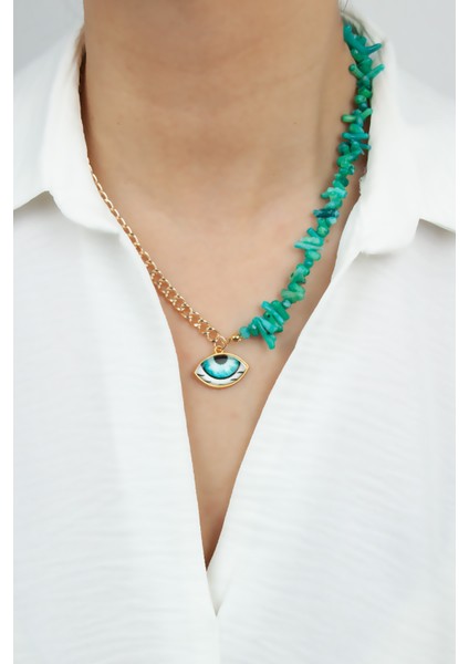 Yeşil Mercan Gold Zincir Kolye