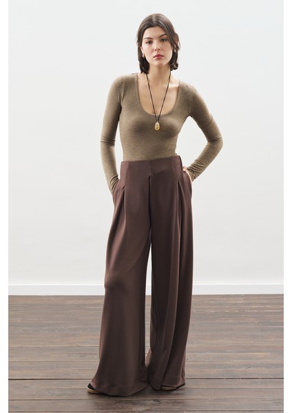 Yumuşak Dokulu Modal Geniş Pantolon Kahverengi modelleri