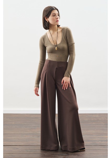 Yumuşak Dokulu Modal Geniş Pantolon Kahverengi fırsatları