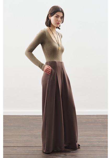 Yumuşak Dokulu Modal Geniş Pantolon Kahverengi indirimleri