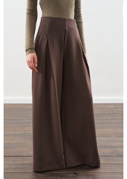 Yumuşak Dokulu Modal Geniş Pantolon Kahverengi