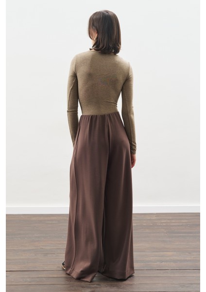 Yumuşak Dokulu Modal Geniş Pantolon Kahverengi