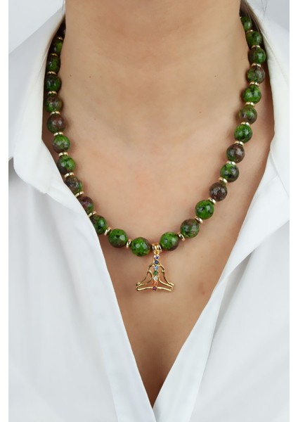 Lotus Figürlü Gold Detay Ceyd Kuartz Doğaltaş Kolye fiyatları