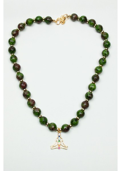 Lotus Figürlü Gold Detay Ceyd Kuartz Doğaltaş Kolye modelleri