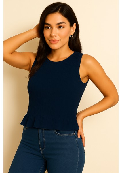 Likralı Kadın Sıfır Kol Volanlı Bluz-Crop fiyatları