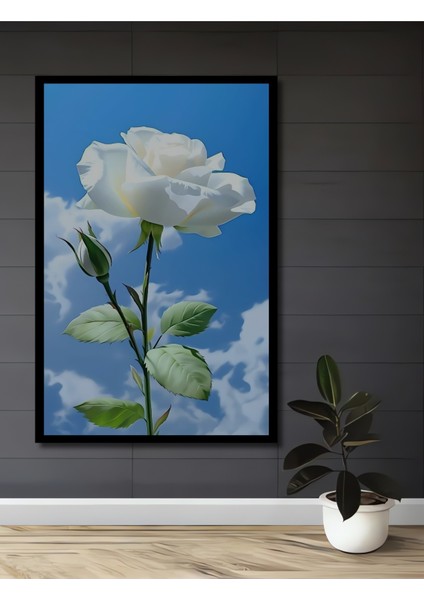 Beyaz Gül Tablosu Sulu Boya Görünümlü Dikdörtgen Tablo fiyatları