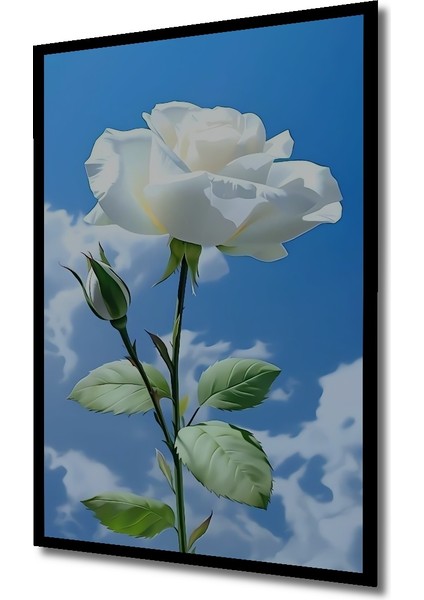 Beyaz Gül Tablosu Sulu Boya Görünümlü Dikdörtgen Tablo indirimleri
