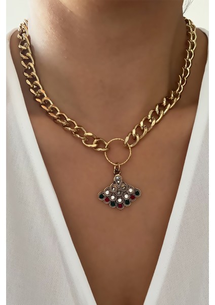 Renkli Uçlu Bronz Kolye