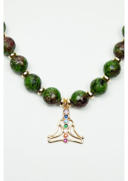 Lotus Figürlü Gold Detay Ceyd Kuartz Doğaltaş Kolye fırsatları