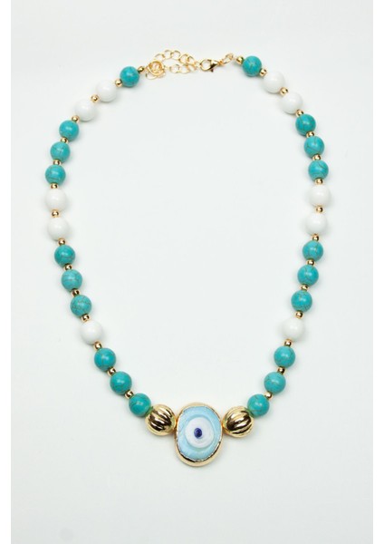 Nazar Boncuk Detay Ay Taşı ve Turkuaz Doğaltaş Kolye modelleri